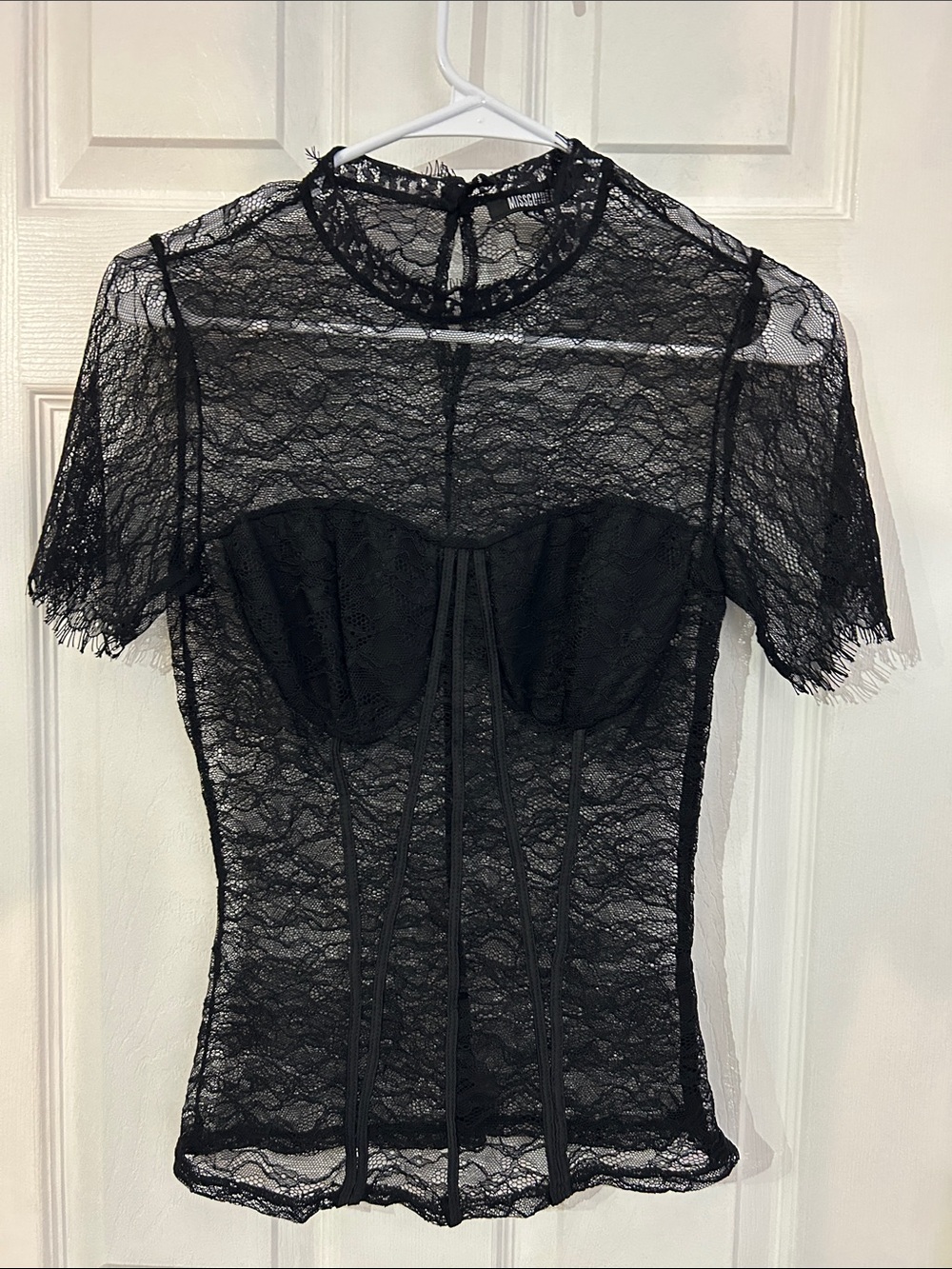NEW, tags removed Missguided Black Lace Sheer Top- SIZE: 0